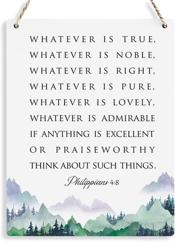 ديكور ملهم من بيلودير فيليبي 4: 8 هدايا مسيحية من الكتاب المقدس آية جدارية فنية جدارية خشبية لافتة معلقة للمنزل والمكتب والحمام وغرفة النوم الحديثة لتزيين الحائط مقاس 8 × 10 بوصات in Kuwait