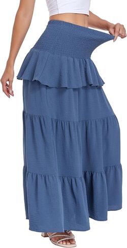 Lyrur Boho Maxi Skirts for Women Summer Smocked High Waist Tiered Flowy Long Skirt for Beach Vacation & Resort Wear in Saudi Arabia
