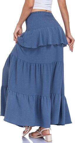 Lyrur Boho Maxi Skirts for Women Summer Smocked High Waist Tiered Flowy Long Skirt for Beach Vacation & Resort Wear in Saudi Arabia