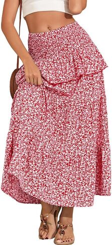 Lyrur Boho Maxi Skirts for Women Summer Smocked High Waist Tiered Flowy Long Skirt for Beach Vacation & Resort Wear in Saudi Arabia