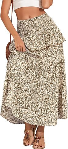 Lyrur Boho Maxi Skirts for Women Summer Smocked High Waist Tiered Flowy Long Skirt for Beach Vacation & Resort Wear in Saudi Arabia