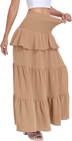 Lyrur Boho Maxi Skirts for Women Summer Smocked High Waist Tiered Flowy Long Skirt for Beach Vacation & Resort Wear in Saudi Arabia