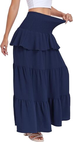 Lyrur Boho Maxi Skirts for Women Summer Smocked High Waist Tiered Flowy Long Skirt for Beach Vacation & Resort Wear in Saudi Arabia