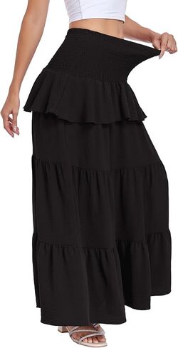 Lyrur Boho Maxi Skirts for Women Summer Smocked High Waist Tiered Flowy Long Skirt for Beach Vacation & Resort Wear in Saudi Arabia