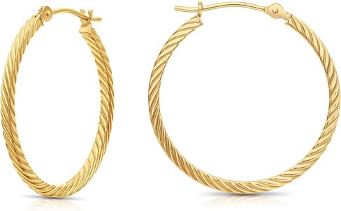 14K Yellow Gold Round Hoop Earrings, Secure Latch-back Closure, 25MM (1 inch) in Saudi Arabia