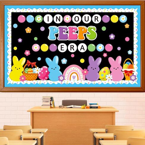 Easter Peeps Bulletin Board Decoration Set, Christian Religious Classroom Decorations Spring Bunny Eggs Rainbow Cutouts April Library Church School Home Nursery Wall Window Door Decor for Teacher in Kuwait