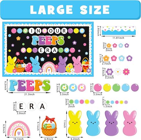 Easter Peeps Bulletin Board Decoration Set, Christian Religious Classroom Decorations Spring Bunny Eggs Rainbow Cutouts April Library Church School Home Nursery Wall Window Door Decor for Teacher in Kuwait