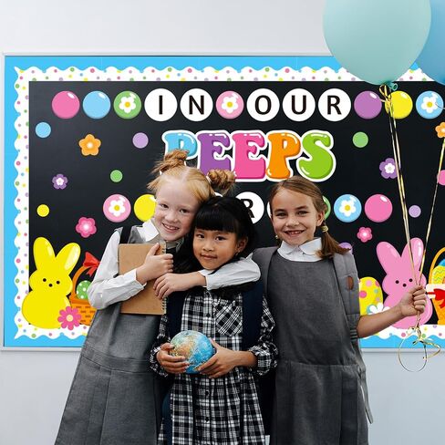 Easter Peeps Bulletin Board Decoration Set, Christian Religious Classroom Decorations Spring Bunny Eggs Rainbow Cutouts April Library Church School Home Nursery Wall Window Door Decor for Teacher in Kuwait