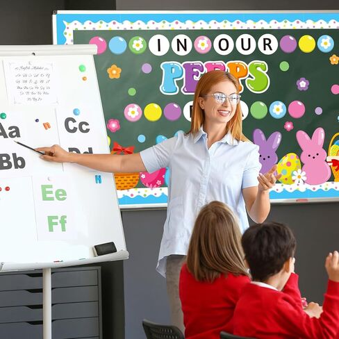 Easter Peeps Bulletin Board Decoration Set, Christian Religious Classroom Decorations Spring Bunny Eggs Rainbow Cutouts April Library Church School Home Nursery Wall Window Door Decor for Teacher in Kuwait