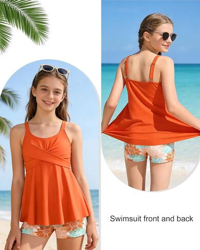 الفتيات ملابس السباحة 2 قطعة فتاة Tankini ملابس السباحة المطبوعة سروال سباحة تانك الأعلى مجموعة فتاة ثوب السباحة لمدة 7-16 سنة in Kuwait