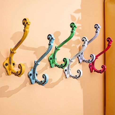 Indian Shelf 6 Pack Heavy Duty Decorative Wall Hooks for Hanging Kids Metal Unique Coat Rack Wall Mounted Antique Vintage Key Holder Entryway Hanger in Saudi Arabia