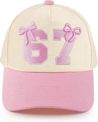 6 7 قبعة الوردي الفتيات قبعة بيسبول القطن المطرزة ستة سبعة قبعات لطيف قبعات سائقي الشاحنات النساء هدية عيد ميلاد in Kuwait