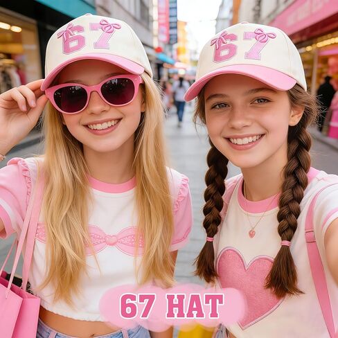 6 7 قبعة الوردي الفتيات قبعة بيسبول القطن المطرزة ستة سبعة قبعات لطيف قبعات سائقي الشاحنات النساء هدية عيد ميلاد in Kuwait