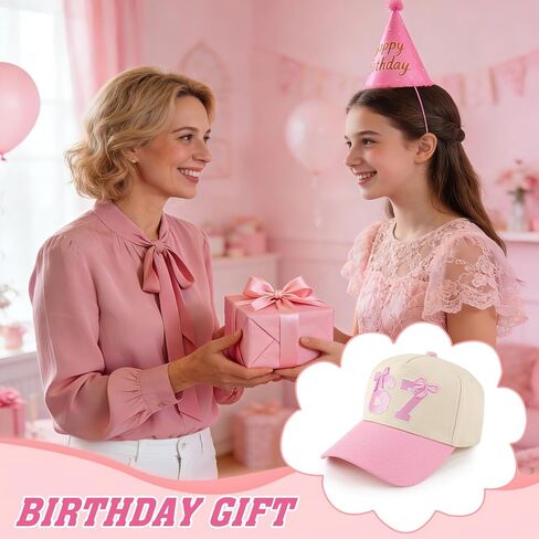 6 7 قبعة الوردي الفتيات قبعة بيسبول القطن المطرزة ستة سبعة قبعات لطيف قبعات سائقي الشاحنات النساء هدية عيد ميلاد in Kuwait