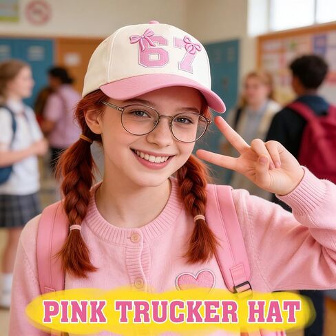 6 7 قبعة الوردي الفتيات قبعة بيسبول القطن المطرزة ستة سبعة قبعات لطيف قبعات سائقي الشاحنات النساء هدية عيد ميلاد in Kuwait