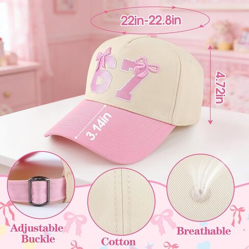 6 7 قبعة الوردي الفتيات قبعة بيسبول القطن المطرزة ستة سبعة قبعات لطيف قبعات سائقي الشاحنات النساء هدية عيد ميلاد in Kuwait