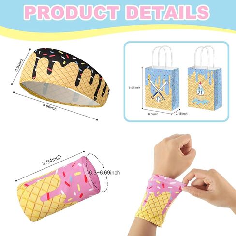 Ice Cream Drip 12Pcs Youth Baseball Accessories Set - 6 Elastic Polyester Headscarves + 6 Non Slip Sports Wristbands with 6 Bags for Teenager Men Women, Basketball Football Gym Party Favors Team Gift in Saudi Arabia