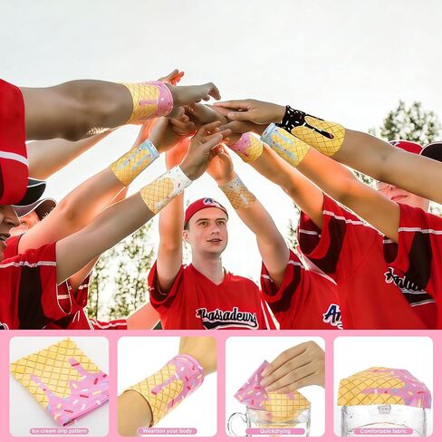 Ice Cream Drip 12Pcs Youth Baseball Accessories Set - 6 Elastic Polyester Headscarves + 6 Non Slip Sports Wristbands with 6 Bags for Teenager Men Women, Basketball Football Gym Party Favors Team Gift in Saudi Arabia