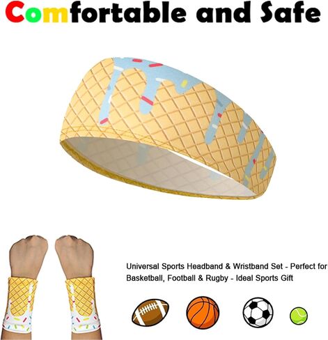 Ice Cream Drip 12Pcs Youth Baseball Accessories Set - 6 Elastic Polyester Headscarves + 6 Non Slip Sports Wristbands with 6 Bags for Teenager Men Women, Basketball Football Gym Party Favors Team Gift in Saudi Arabia