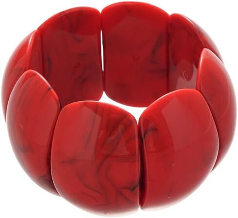 Chunky Red Acrylic Stretch Bracelet for Women - Vintage Style Marbled Pattern Wide Panel Bangle, Lightweight Elastic Cuff Statement Jewelry for Daily Wear Party Gift for Mom Wife in Saudi Arabia
