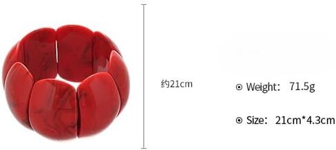 Chunky Red Acrylic Stretch Bracelet for Women - Vintage Style Marbled Pattern Wide Panel Bangle, Lightweight Elastic Cuff Statement Jewelry for Daily Wear Party Gift for Mom Wife in Kuwait