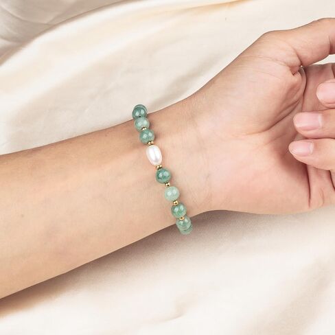 Jade Beaded Bracelet for Women, Natural Pearl and Jade Bracelet for Women, Freshwater Pearl Stretch Bracelet, Length 6.5 to 7 Inches, with Gift Box in Saudi Arabia
