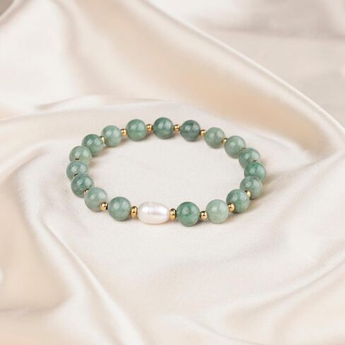 Jade Beaded Bracelet for Women, Natural Pearl and Jade Bracelet for Women, Freshwater Pearl Stretch Bracelet, Length 6.5 to 7 Inches, with Gift Box in Saudi Arabia