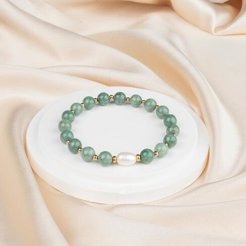 Jade Beaded Bracelet for Women, Natural Pearl and Jade Bracelet for Women, Freshwater Pearl Stretch Bracelet, Length 6.5 to 7 Inches, with Gift Box in Saudi Arabia