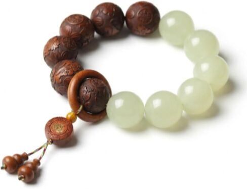 خشب الكمثرى الخرز بوذا مالا سوار اليد منحوتة الخرز الخشبي مع اليشم مضيئة محظوظ سحر الثروة جذب البوذية سوار الصلاة للرجال والنساء شفاء الطاقة الجري الدائري in Kuwait