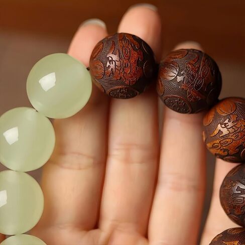 خشب الكمثرى الخرز بوذا مالا سوار اليد منحوتة الخرز الخشبي مع اليشم مضيئة محظوظ سحر الثروة جذب البوذية سوار الصلاة للرجال والنساء شفاء الطاقة الجري الدائري in Kuwait