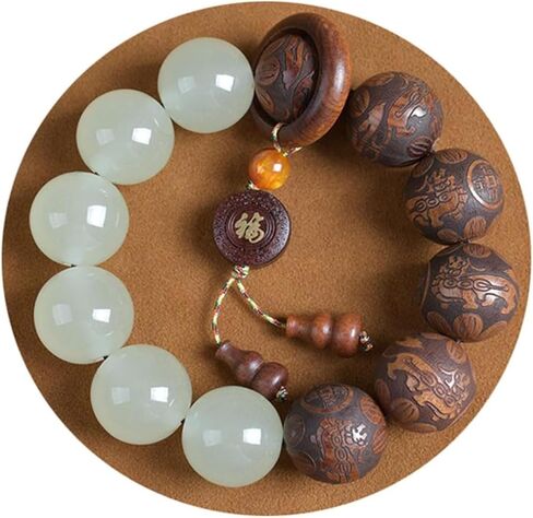 خشب الكمثرى الخرز بوذا مالا سوار اليد منحوتة الخرز الخشبي مع اليشم مضيئة محظوظ سحر الثروة جذب البوذية سوار الصلاة للرجال والنساء شفاء الطاقة الجري الدائري in Kuwait