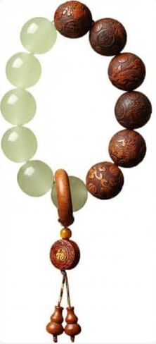 خشب الكمثرى الخرز بوذا مالا سوار اليد منحوتة الخرز الخشبي مع اليشم مضيئة محظوظ سحر الثروة جذب البوذية سوار الصلاة للرجال والنساء شفاء الطاقة الجري الدائري in Kuwait