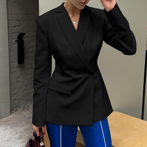 Women's Business Coat Lapel Neck Long Sleeve Classic Draped Open Front Button Backless Office Going Out Top in Saudi Arabia
