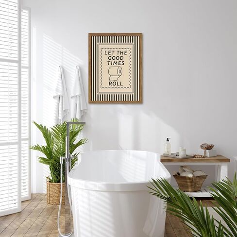 Framed Let The Good Times Roll Bathroom Print, Vintage Funny Toilet Quote Canvas Wall Art, Stripes Bathroom Picture Poster, Downstairs Toilet Painting Wall Decor 8x10 inch in Saudi Arabia