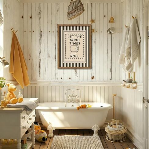 Framed Let The Good Times Roll Bathroom Print, Vintage Funny Toilet Quote Canvas Wall Art, Stripes Bathroom Picture Poster, Downstairs Toilet Painting Wall Decor 8x10 inch in Saudi Arabia