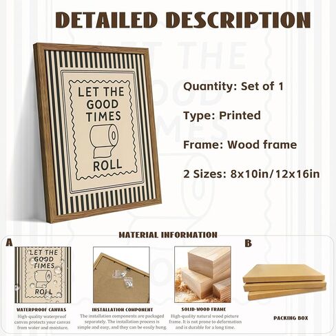 Framed Let The Good Times Roll Bathroom Print, Vintage Funny Toilet Quote Canvas Wall Art, Stripes Bathroom Picture Poster, Downstairs Toilet Painting Wall Decor 8x10 inch in Saudi Arabia