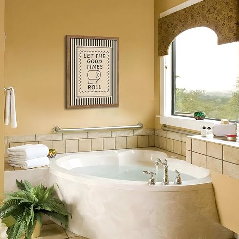 Framed Let The Good Times Roll Bathroom Print, Vintage Funny Toilet Quote Canvas Wall Art, Stripes Bathroom Picture Poster, Downstairs Toilet Painting Wall Decor 8x10 inch in Saudi Arabia