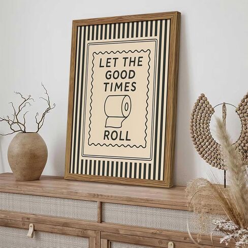 Framed Let The Good Times Roll Bathroom Print, Vintage Funny Toilet Quote Canvas Wall Art, Stripes Bathroom Picture Poster, Downstairs Toilet Painting Wall Decor 8x10 inch in Saudi Arabia