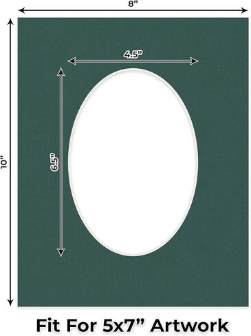CountryArtHouse Hunter Green Acid Free 8x10 Oval Picture Frame Mat with White Core Bevel Cut for 5x7 Pictures - Fits 8x10 Frame - Pack of 1 Matboard Show Kit with Acid Free Backing & Clear Bag in Saudi Arabia