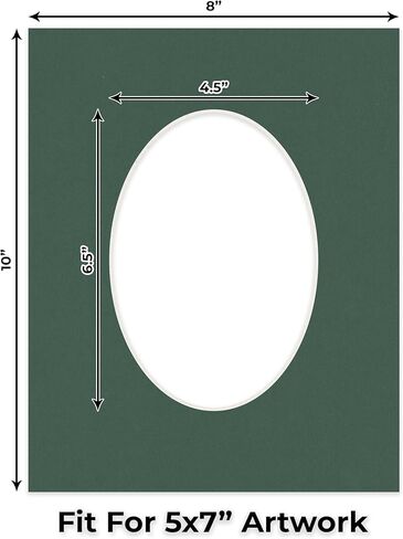 CountryArtHouse Hunter Green Acid Free 8x10 Oval Picture Frame Mat with White Core Bevel Cut for 5x7 Pictures - Fits 8x10 Frame - Pack of 1 Matboard Show Kit with Acid Free Backing & Clear Bag in Saudi Arabia