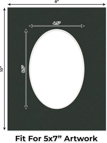 CountryArtHouse Hunter Green Acid Free 8x10 Oval Picture Frame Mat with White Core Bevel Cut for 5x7 Pictures - Fits 8x10 Frame - Pack of 1 Matboard Show Kit with Acid Free Backing & Clear Bag in Saudi Arabia