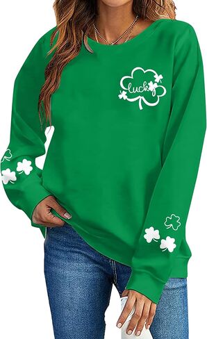 MNLYBABY St. Patrick's Day Sweatshirt for Women Lucky Shamrock Print Shirt Cute Ireland Clover Gift Long Sleeve Pullover Tops in Saudi Arabia