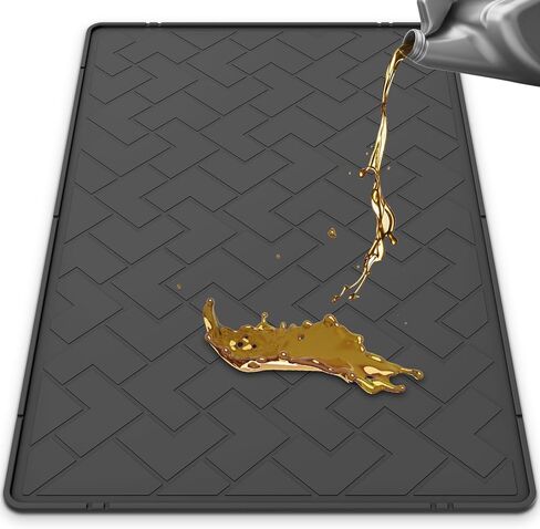 حصيرة انسكاب الزيت للمرآب، سجادة تغيير الزيت TPE شديدة التحمل مقاس 60 بوصة × 37 بوصة مع حافة مرتفعة، وعاء تصريف الزيت قابل لإعادة الاستخدام، مقاوم للماء، مقاوم للزيوت، غير قابل للانزلاق تحت سجادة السيارة، يحمي سطح المرآب من الانسكاب والبقع in Kuwait