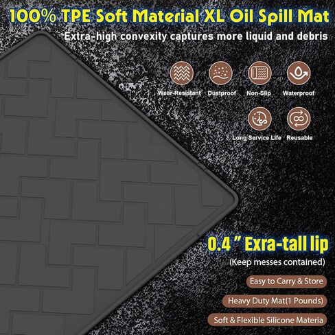 حصيرة انسكاب الزيت للمرآب، سجادة تغيير الزيت TPE شديدة التحمل مقاس 60 بوصة × 37 بوصة مع حافة مرتفعة، وعاء تصريف الزيت قابل لإعادة الاستخدام، مقاوم للماء، مقاوم للزيوت، غير قابل للانزلاق تحت سجادة السيارة، يحمي سطح المرآب من الانسكاب والبقع in Kuwait