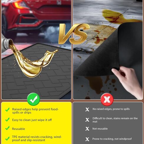 حصيرة انسكاب الزيت للمرآب، سجادة تغيير الزيت TPE شديدة التحمل مقاس 60 بوصة × 37 بوصة مع حافة مرتفعة، وعاء تصريف الزيت قابل لإعادة الاستخدام، مقاوم للماء، مقاوم للزيوت، غير قابل للانزلاق تحت سجادة السيارة، يحمي سطح المرآب من الانسكاب والبقع in Kuwait