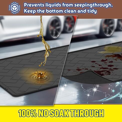 حصيرة انسكاب الزيت للمرآب، سجادة تغيير الزيت TPE شديدة التحمل مقاس 60 بوصة × 37 بوصة مع حافة مرتفعة، وعاء تصريف الزيت قابل لإعادة الاستخدام، مقاوم للماء، مقاوم للزيوت، غير قابل للانزلاق تحت سجادة السيارة، يحمي سطح المرآب من الانسكاب والبقع in Kuwait