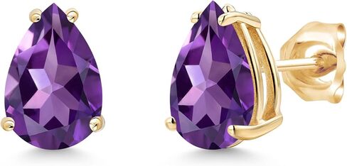جوهرة ستون كينغ 14K الذهب الأصفر شكل الكمثرى 9X6MM الأحجار الكريمة جوهرة الميلاد أقراط | الشق المزدوج | أقراط ذهبية للنساء والرجال in Saudi Arabia