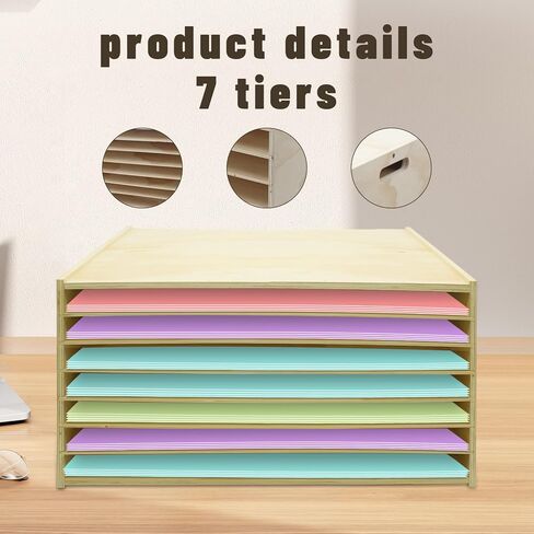 منظم ورق البناء 20 × 13، منظم أدب خشبي كبير الحجم، ملف مكتب 7 طبقات مع أرفف قابلة للتعديل، مكعب تخزين ورق القصاصات قابل للتكديس للفصول الدراسية والمكاتب المنزلية in Kuwait