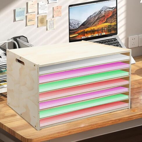 منظم ورق البناء 20 × 13، منظم أدب خشبي كبير الحجم، ملف مكتب 7 طبقات مع أرفف قابلة للتعديل، مكعب تخزين ورق القصاصات قابل للتكديس للفصول الدراسية والمكاتب المنزلية in Kuwait