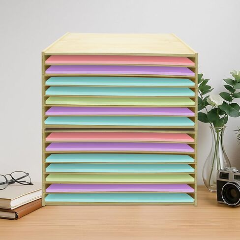 منظم ورق البناء 20 × 13، منظم أدب خشبي كبير الحجم، ملف مكتب 7 طبقات مع أرفف قابلة للتعديل، مكعب تخزين ورق القصاصات قابل للتكديس للفصول الدراسية والمكاتب المنزلية in Kuwait